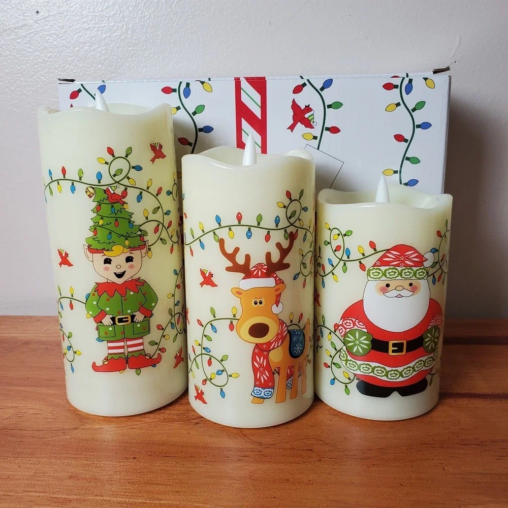 Temptations Fiberoptic Flameless Christmas Candles Gingerbread Snowman Elf Santa